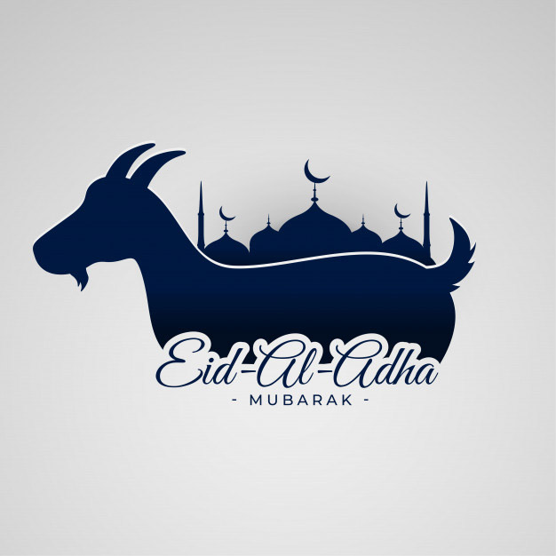 Eid al adha mubarak background with goat mosque