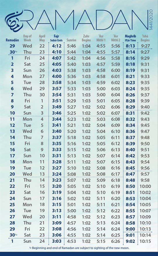 Ramadan Timetable 2020 London Smartphone Version